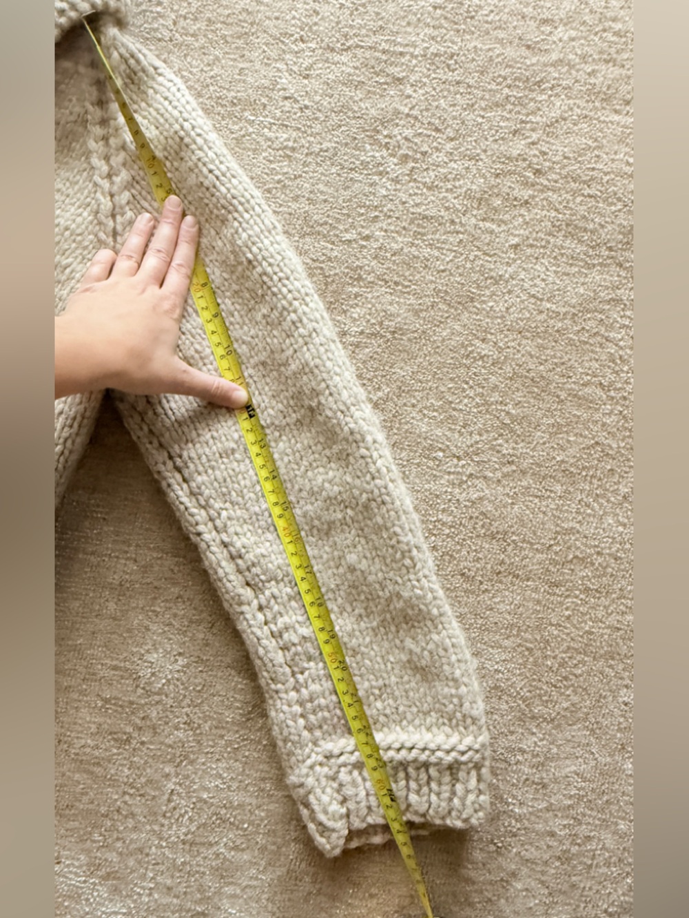 Chunky Hand-Knit wool cowichan sweater in Light Taupe - Picture 7 of 7